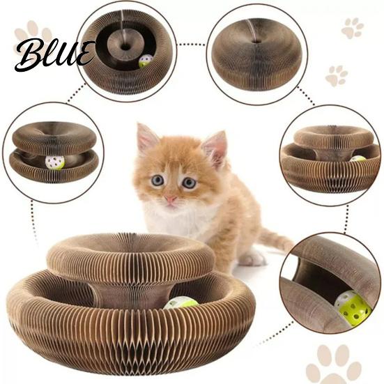 Satisfies Natural Desire Foldable Board Cat Toy Round Accordion To Scratch with Bell Durable Corrugated