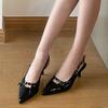 Fashion New Fashion Summer Women's Dress Shoes Patent Leather Slip on Pointed Toe Sandals Buckle Slingbacks Mid Heels Pumps Sandalias