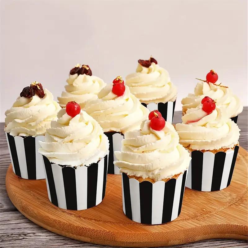 50pcs Muffin Liners Baking Paper Cups Black White Stripes Cupcake Liners Elegant Muffins Baking Cups Cupcake Wrappers