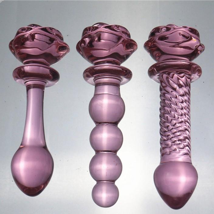 Anal masturbation Glass anal plug pink Four beads pull bead Rose 3.5cm BDSM SM Sex Toys unisex Gay' Anal Expansion Massage Thread