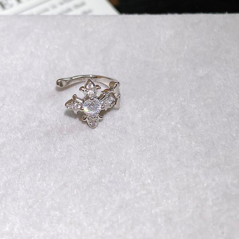 Super flash zircon cross flower ear clips for women without ear piercings, exquisite cold wind ear bone clips, niche design earrings