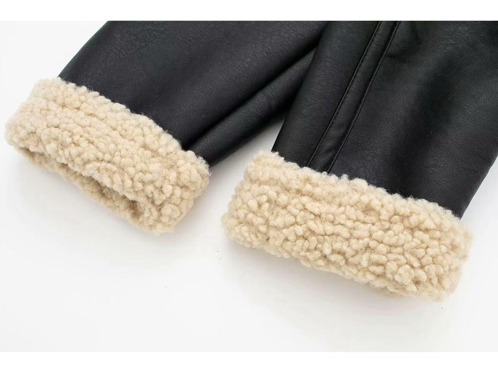 2024 Winter Shearling Biker Short Reversible Women's Jacket with Zipper Accents