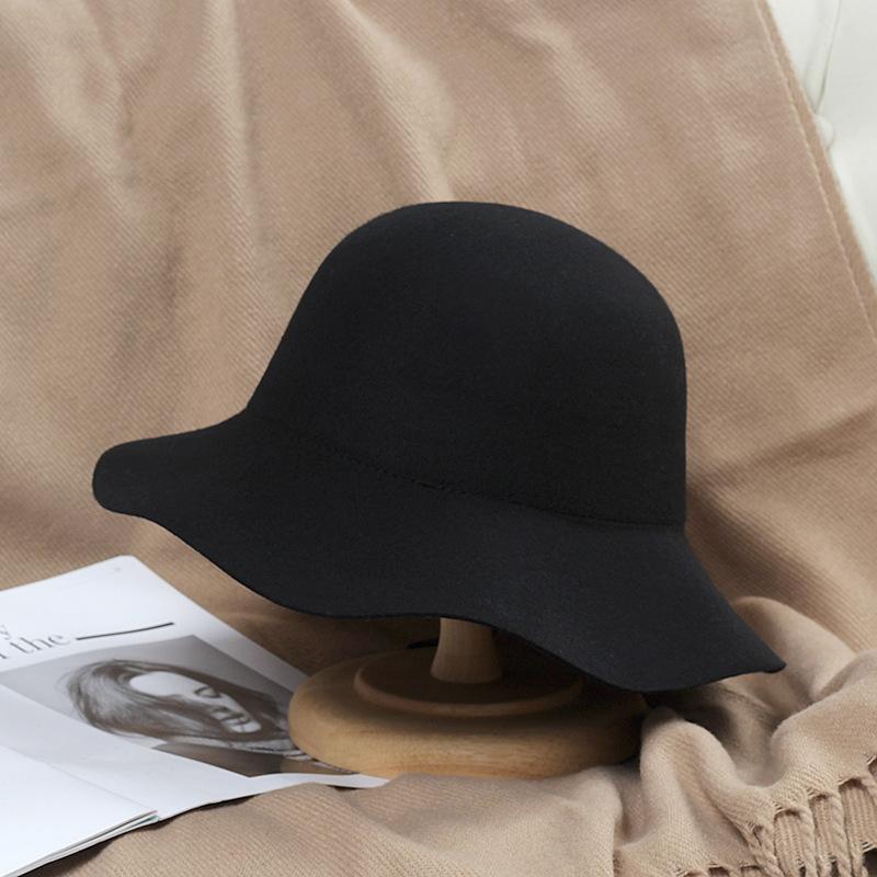 NEW Fedora Hat Women's Autumn Wave Curled English Retro Versatile Fisherman Hat Fashion Hepburn Woolen Top Hat