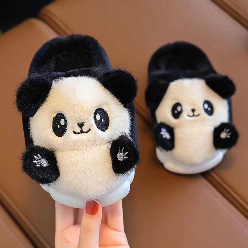 New Cute Children's Cartoon Panda Winter Slippers Comfortable Warm Cotton Shoes Boys Girls Indoor Home Fluffy Slippers