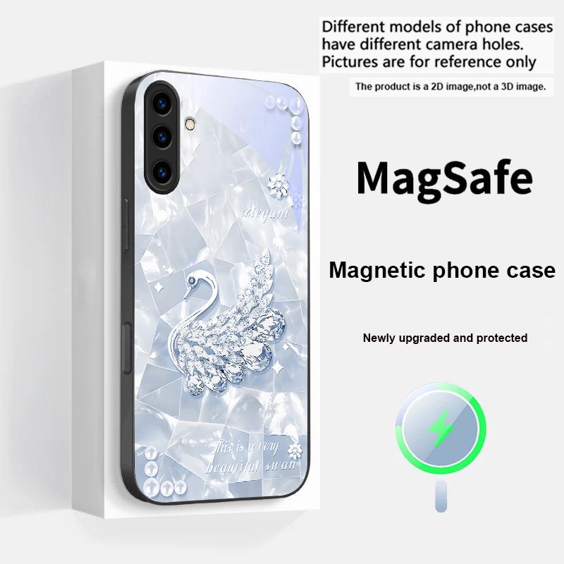 A twinkling little pearl For Samsung S25 S25 Edge S25Ultra S8 9 10 20 S21 Pro 22 Plus S23 FE S24 Ultra Magsafe Glass Phone Case