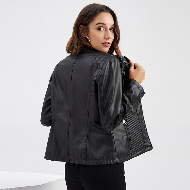 Women Casual Leather Jacket Rock Punk Motorcyclist Streetwear Autumn Stand-up Collar Slim Solid Female Leather Jackets