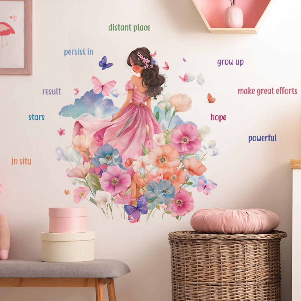 Gemalte Blumenfeen und inspirierende englische Mädchenzimmer Wanddekorationssticker