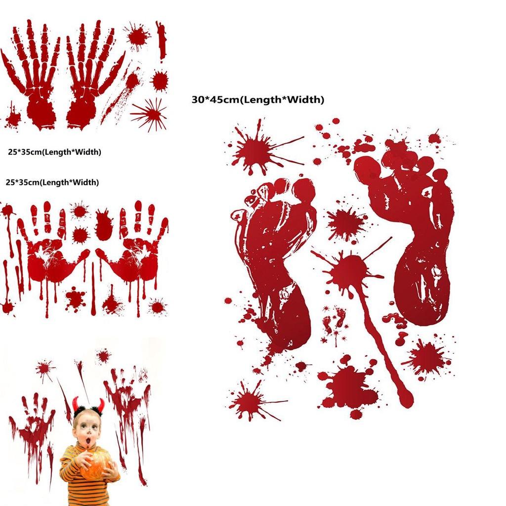 Scary Halloween Bloody Hand Foot Print Stickers For Realistic Zombie Party Decor
