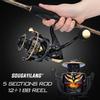 SOUGAYILANG Spinning Angelrute 5 Abschnitte Kohlefaser Angelrute 12+1BB 5.2:1 Hochgeschwindigkeits-Metallspule Angelrad Angelruten-Rollen-Combos
