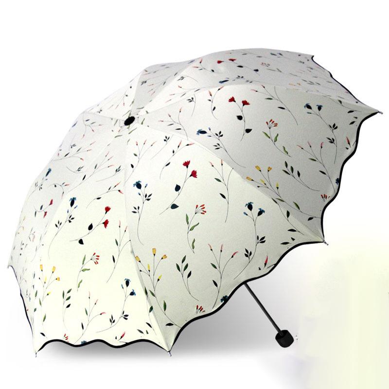 Umbrella Uv Protection Women'S Sun Umbrella Folding Umbrella Windproof Travel Umbrella With Flowers On Canopy