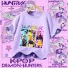 2026 New K-pop Demon Hunter - Girls' Cotton Short-Sleeved Sport Shirt for Children Aged 1-12, Summer T-Shirt with Cartoon Print