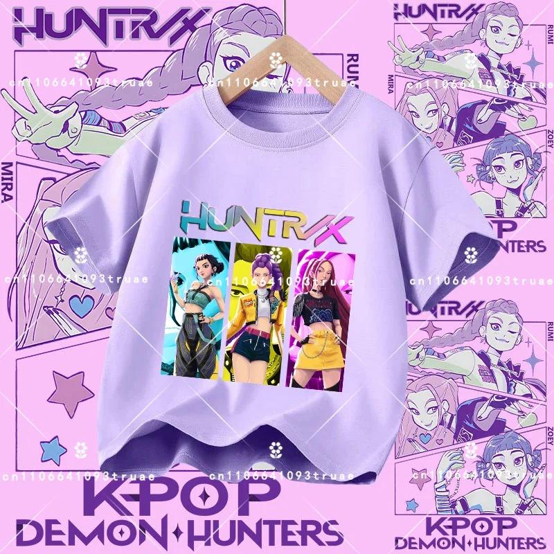 2026 New K-pop Demon Hunter - Girls' Cotton Short-Sleeved Sport Shirt for Children Aged 1-12, Summer T-Shirt with Cartoon Print