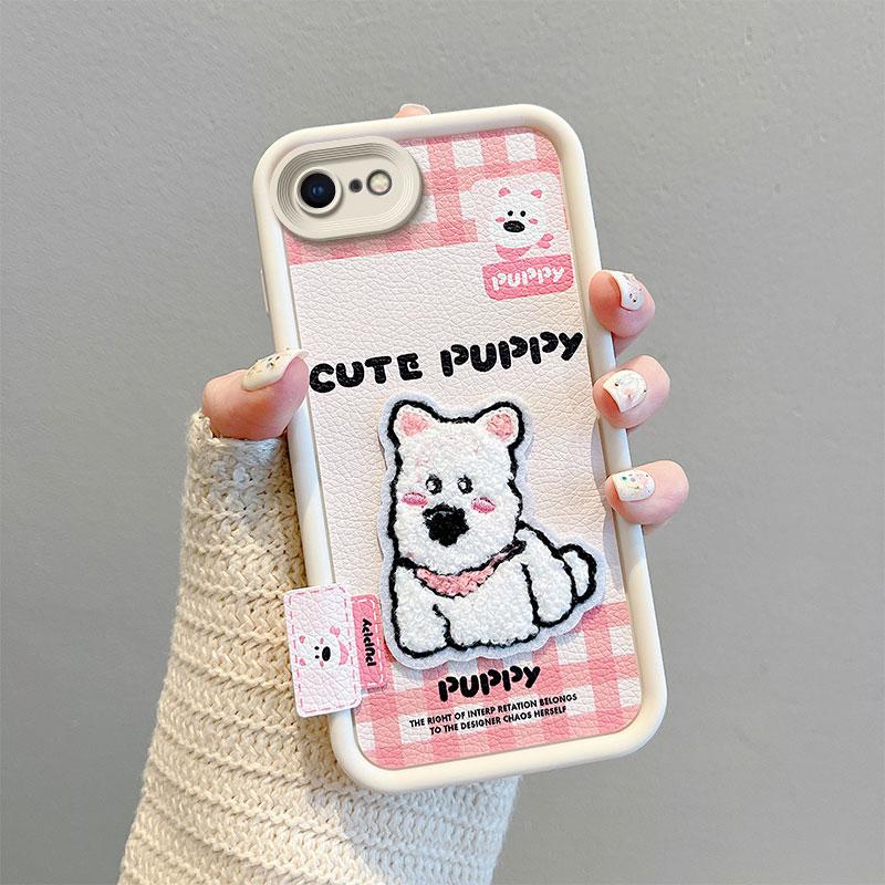 KEYSION Cartoon Cute Plush Embroidery Case for iPhone SE 2020 2022 with Lanyard Shockproof Phone Cover for iPhone 8 7 6s Plus