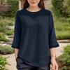 ZANZEA Women Summer Patchwork Round Neck Casual 3/4 Sleeve Loose Blouse