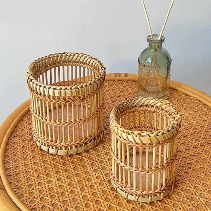 Multipurpose Handwoven Vases Sturdy Rattan Basket Pots Portable Accessories for Country Styles Household Accent
