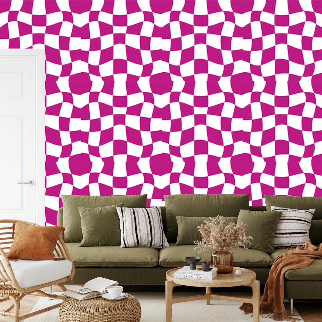 Wallpaper Casual Checkerboard Purple for Living Room and Bedroom 50x1000