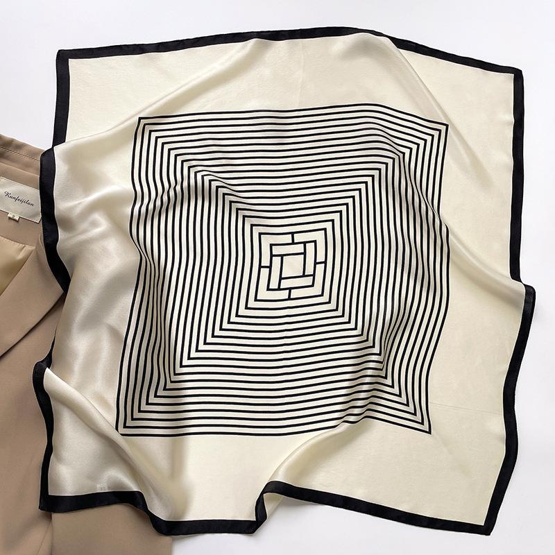 

Autumn and winter new striped temperament silk small square scarf women s silk scarf dual-purpose mulberry silk professional scarf small scarf 65*65cm