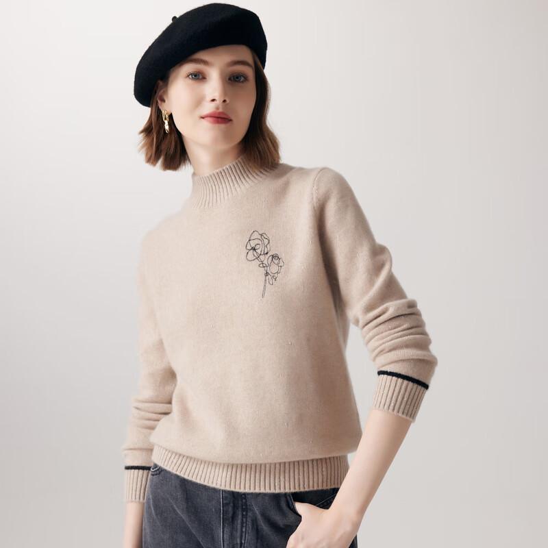PALUOPO Women's Embroidered Mock Neck Cashmere Blend Sweater