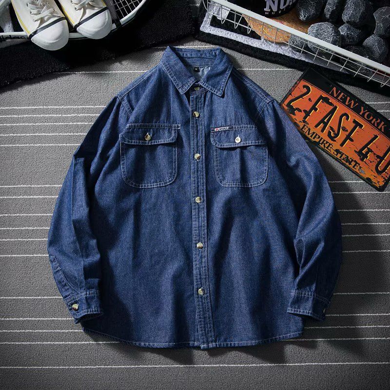 Camicia in denim lavato retrò sottile da uomo, primavera e autunno, camicia casual da uomo a maniche lunghe, giacca, versione coreana della tendenza