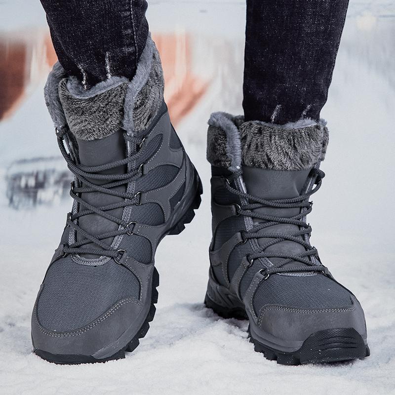 Couple Lace-up Snow Boots Fur-lined Half Boots Plush Cotton Shoes Anti-slip Winter Warm Outdoor Sneakers Wear-resistant