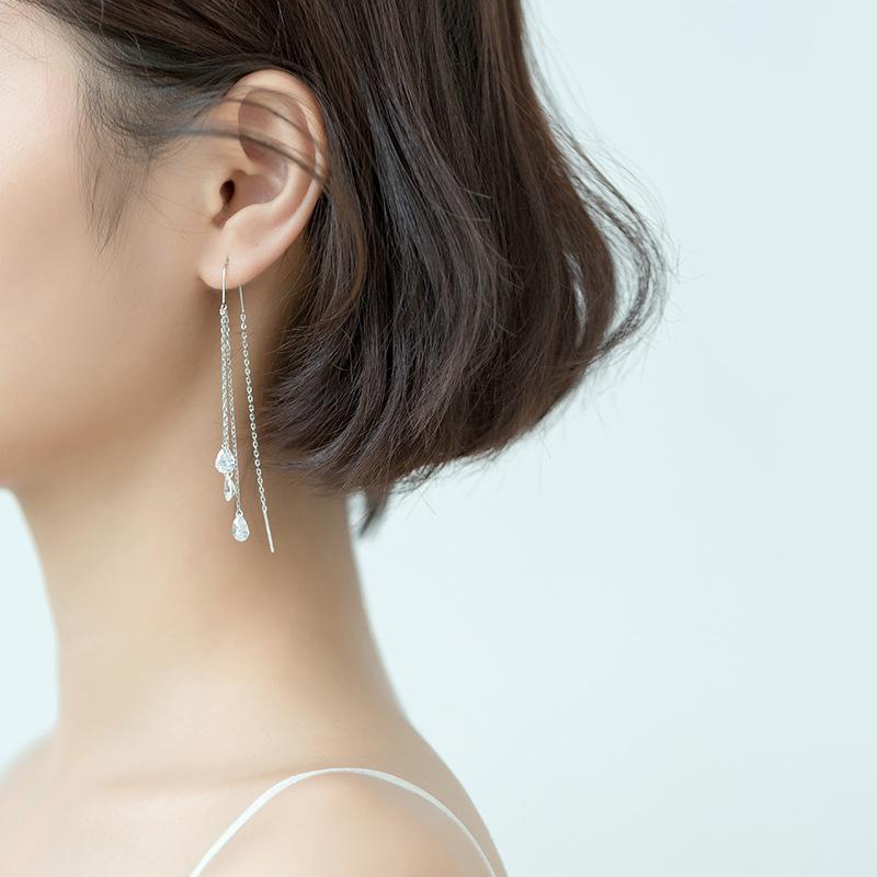 Modian Trendy Wedding Earring for Women 925 Silver Dazzling CZ Long Chain Tassel Water Drop Dangle Earring Fine Jewelry