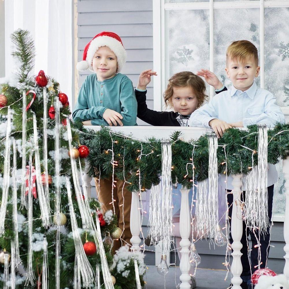 Silver Color Christmas Tree Metal Wire Tinsel Foil Fringe Christmas Decoration Supplies
