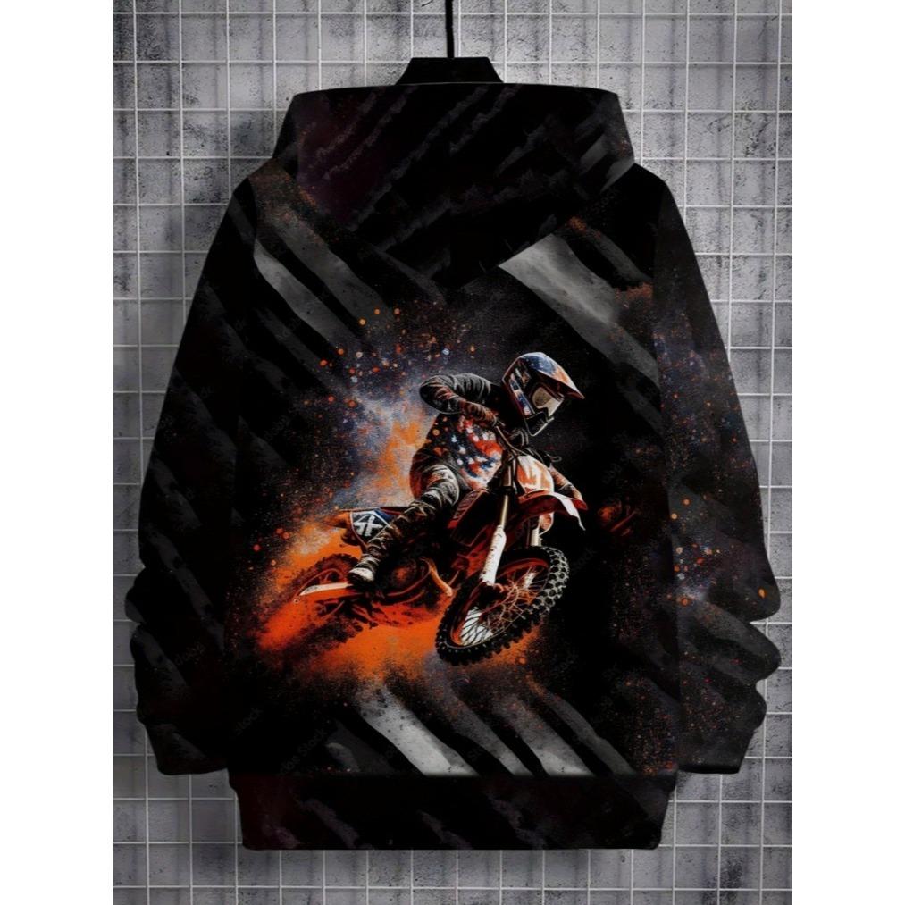 Boy Off Road Racing Hoodie -3D Motorcycle Pattern, Lightweight and Durable Outdoor Adventure