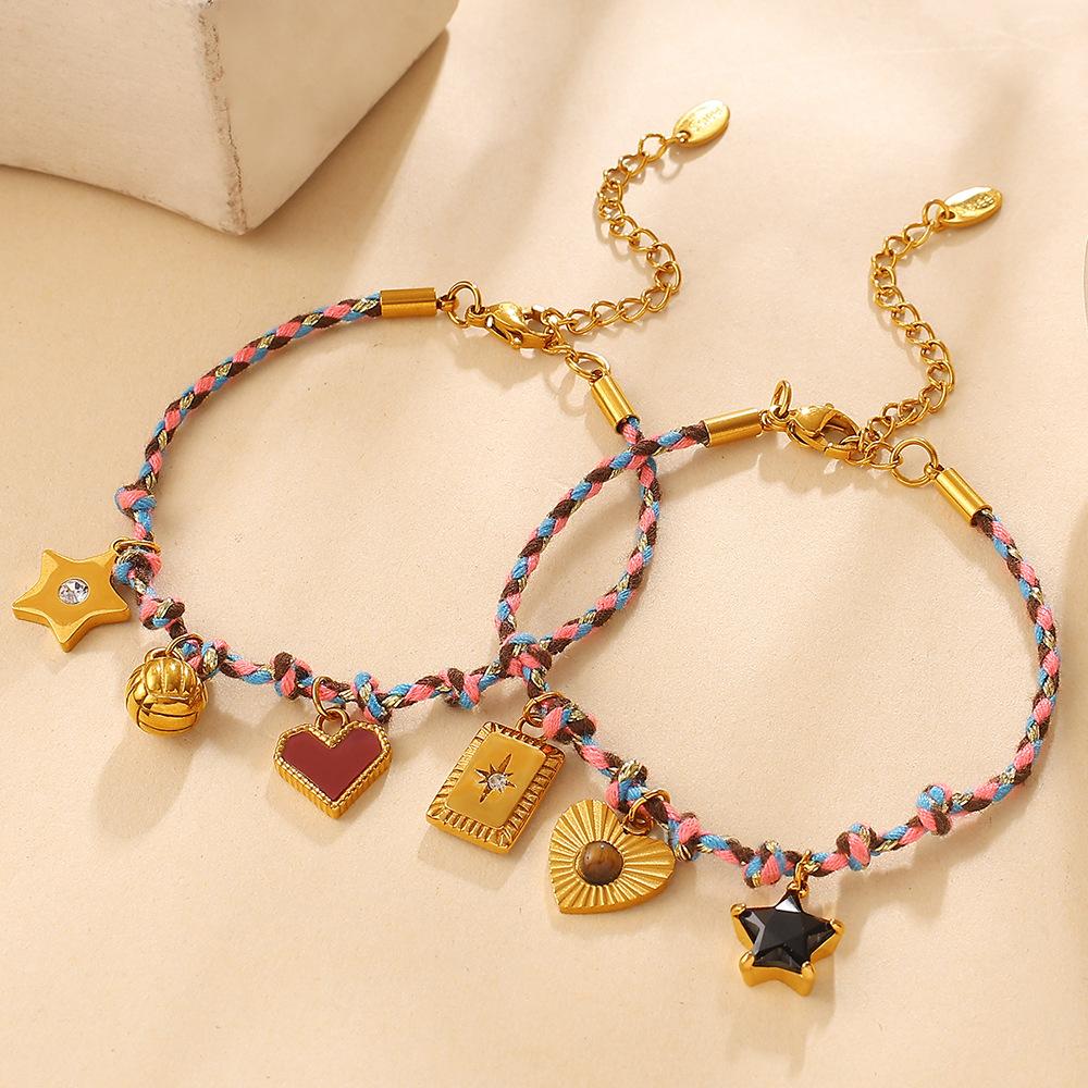 Summer Vacation Wind Dopamine Girl Heart Woven Color Rope Diy Diverse Pendant Bracelet Necklace Jewelry Set