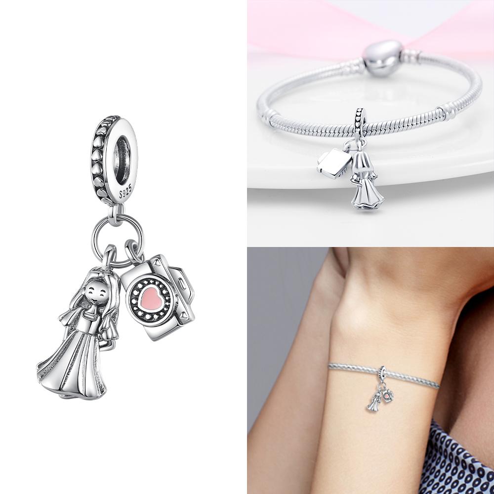 Original Black Dress High Heels Bag Lipstick Beads Fit Bracelet Charms Copper Women Jewelry Necklace Diy Gift