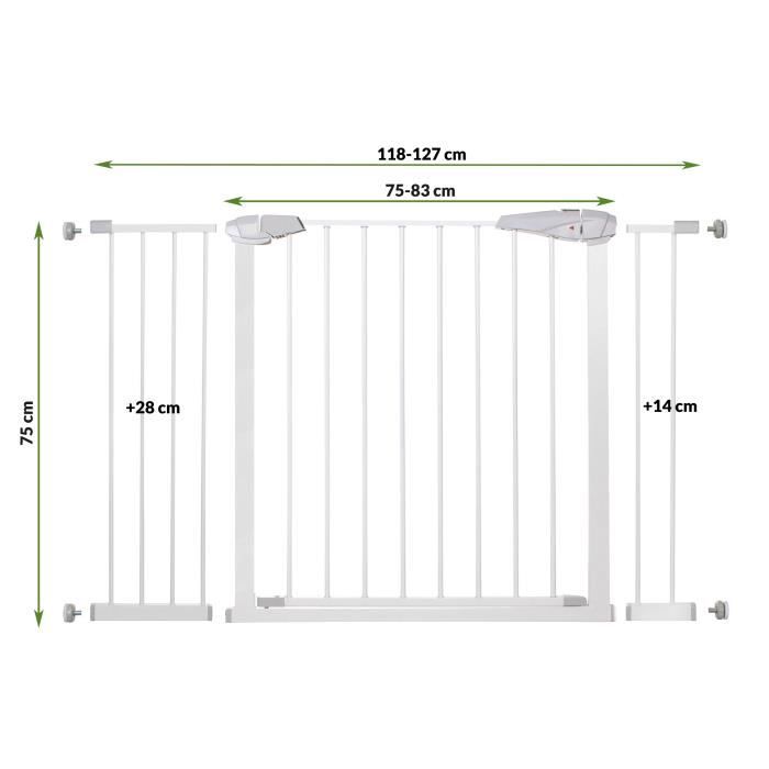 Baby-Sicherheitsgitter SPRINGOS® - Treppen, Türen - Metall + Kunststoff - Selbstschließend - Weiß