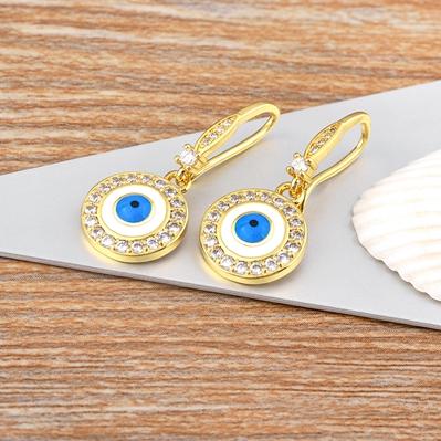 

Nidin Lucky Evil Eye Hamsa Round Shape Drop Zircon Earrings 4 Colors Dangle Ear Jewelry for Women Girls Korean Fashion Gift белый