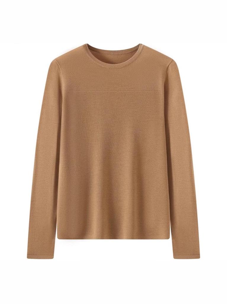 Fashionable Women's Slimming Knit Wool Sweater - Comfortable, Skin-Friendly, Solid Color, Round Neck, Base Layer.