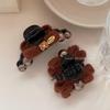 Luxury Brown Wool Bow Rhinestone Pearl Hair Clip for Autumn/Winter