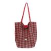 Plaid Canvas Bag Women's Autumn and Winter New Tote Bag Casual Large Capacity Portable Shoulder Cloth Bag Lazy Wind