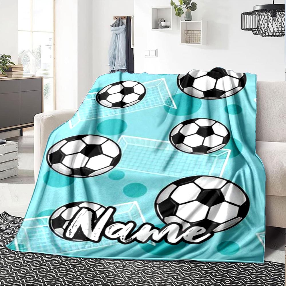 Custom Name Soccer Theme Printed Blanket - Perfect for Couch, Bed, Travel & Outdoor Use | Machine Washable, Cozy & Durable.