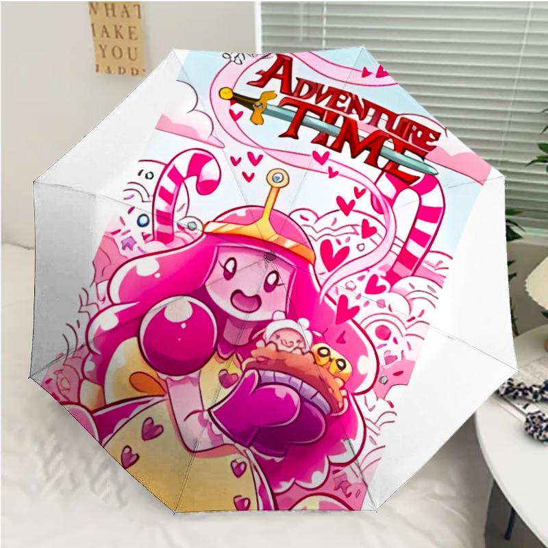 Adventure Time Print Automatic Umbrella, 8 Rib Iron Frame, Plastic Handle, Suitable for Outdoor Travel &Daily , Ideal Gift