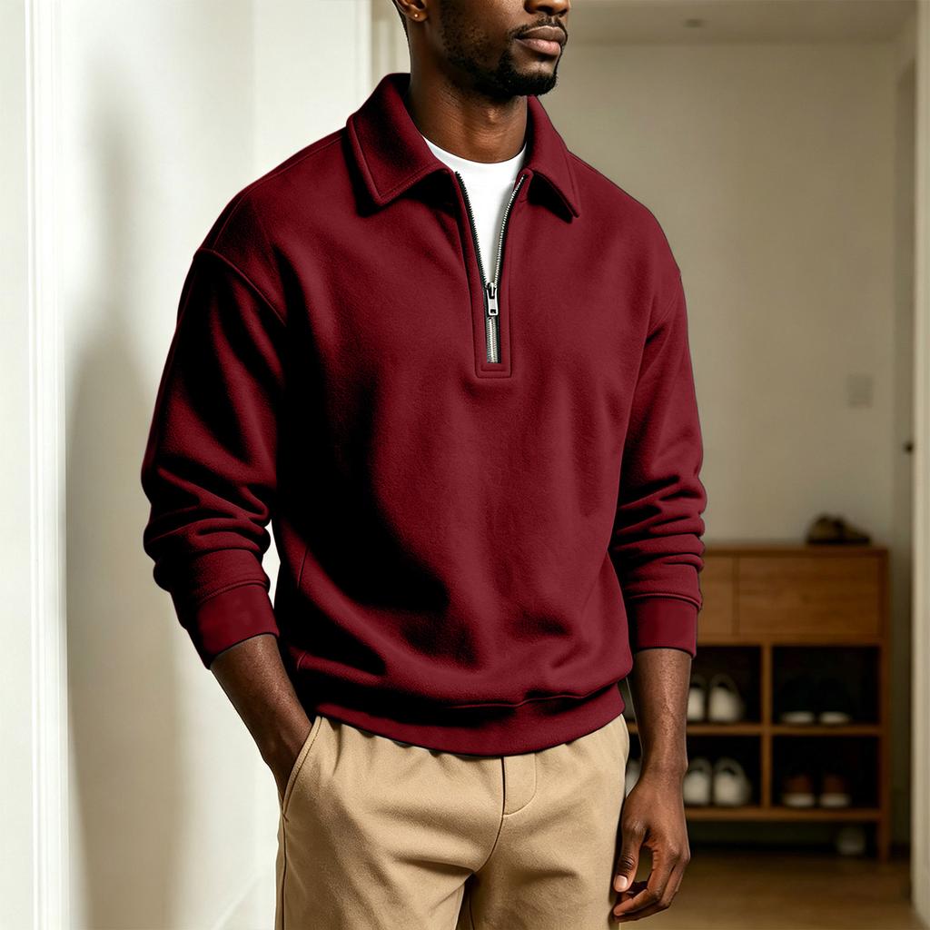 Men's Zip Up Long Sleeve Sweatshirt with Collar Casual Athletic Top