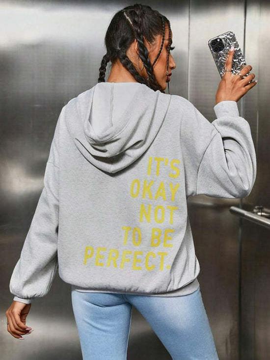Multi-color Letter Print Casual Women’s Hooded Sweatshirt - Versatile Long Sleeve Pullover, European & American Fashion.
