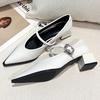 Spring 2025 New French Light Mouth Medium Heel Mary Jane Single Shoes Pointed Professional Black High Heels Women's Thick Heel