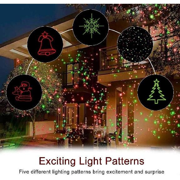 Christmas Projector Lights Outdoor, Waterproof Christmas Laser Lights Landscape Spotlight Decorative Stage Lights with Red and Green Xmas Patterns