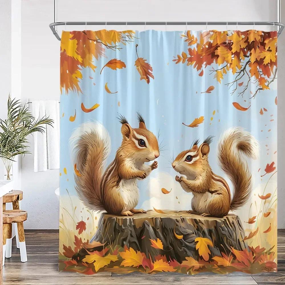 Autumn Landscape Shower Curtain Maple Forest Waterfall Landscape Tree Bathroom Decoration Polyester Bathtub Curtain