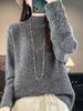 Women's 100% Wool Cable Knit Sweater, Half-High Neck, Loose Fit, Thick for Autumn/Winter