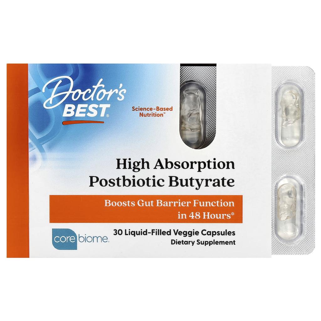 Doctor's Best High Absorption Postbiotic Butyrate, Veggie Capsules, 30 (300Mg/Capsule)