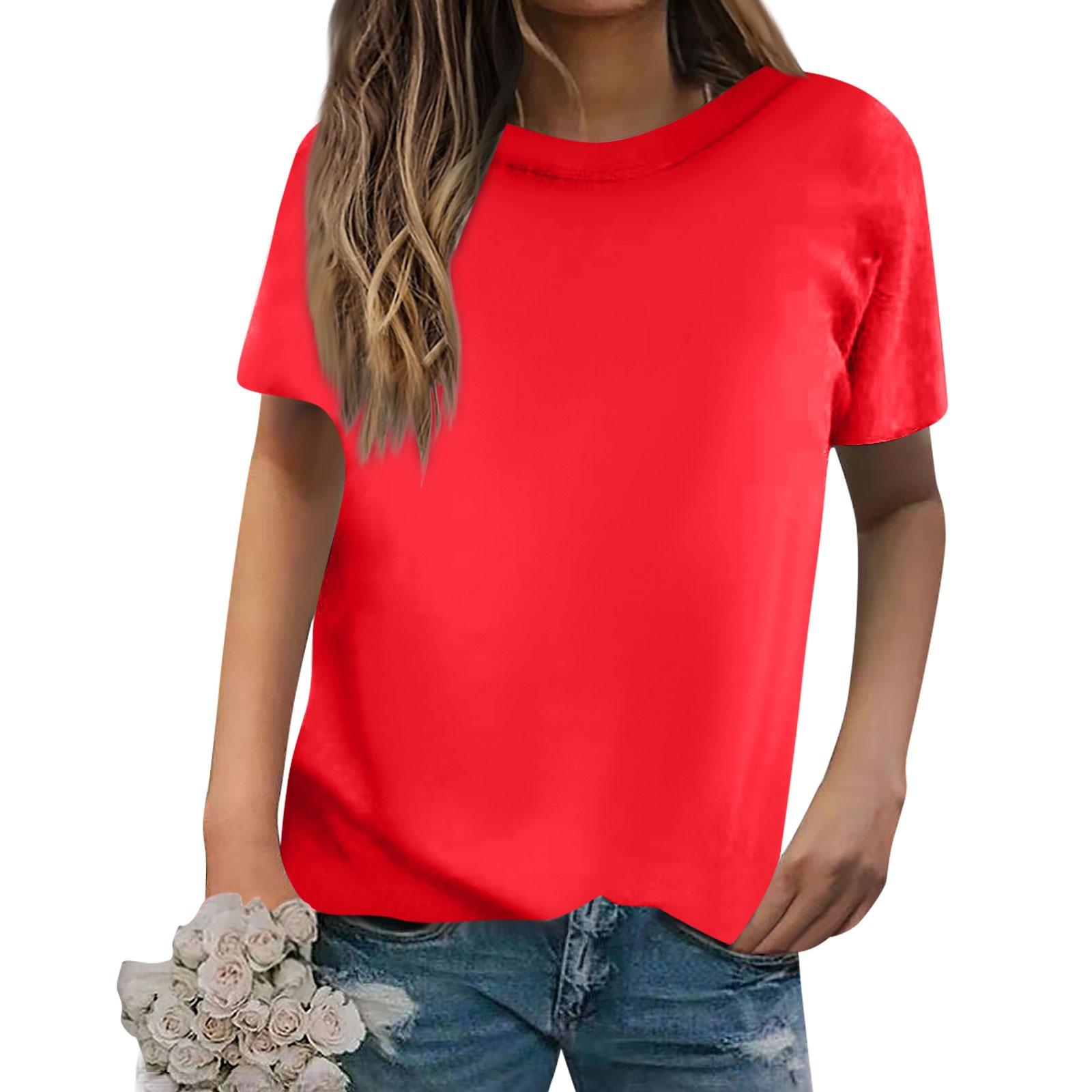 

Женская повседневная свободная однотонная футболка с круглым вырезом, пуловер с коротким рукавом, топ M