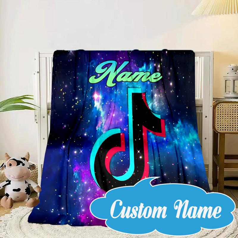 Custom Name Music Tik Celebration Blanket bed sofa Blanket Flannel Blanket for Camping, Hiking, Picnic Essentials,gift for Fan family