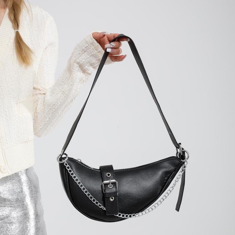 

Trendy Women s Black PU Crossbody Saddle Bag with Double Chain Strap - 2025 Collection 27 x 7 x 13.5 cm