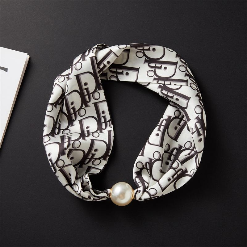 Magnetic Buckle Pearl Necklace with Silk Scarf – Fashionable, Versatile Spring/Summer Accessory for Women