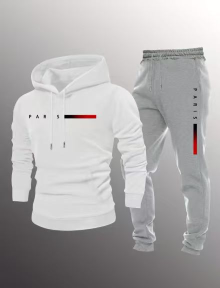 European Size Casual Fashion Unisex PARIS Lettered Print Hoodie and Drawstring Sports Set