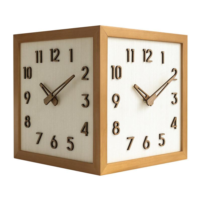Corner Wall Clock Solid Wood Double