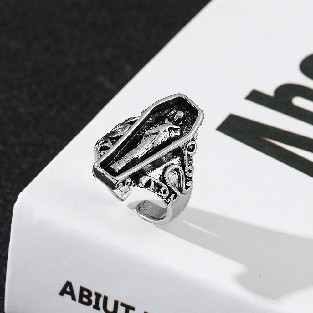 Vampire Coffin Pharaoh Ring Jewelry Men's Trendy Ring Hip Hop Goth Skull Ring None